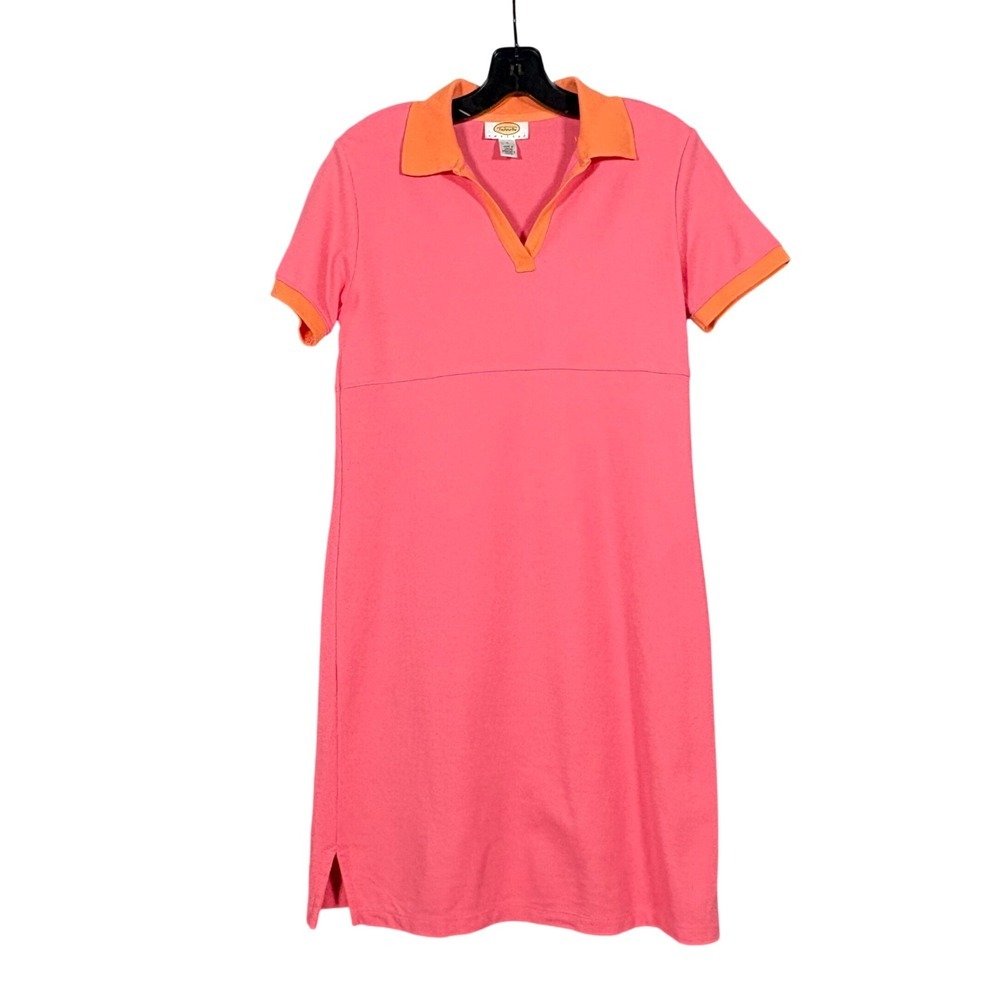 Talbots Petites Pink Orange Colorblock Polo Dress Womens Large Short Sleeve